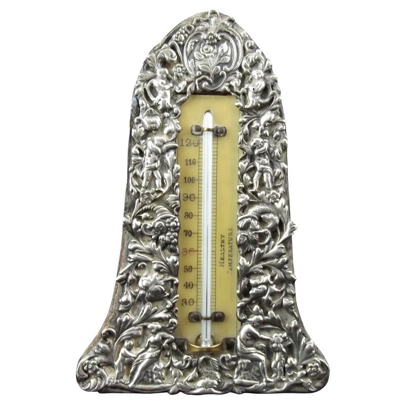 English Sterling Silver Desk Thermometer