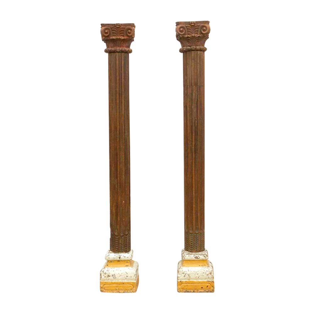 Pair of 1800's Stone Teak Carved Columns