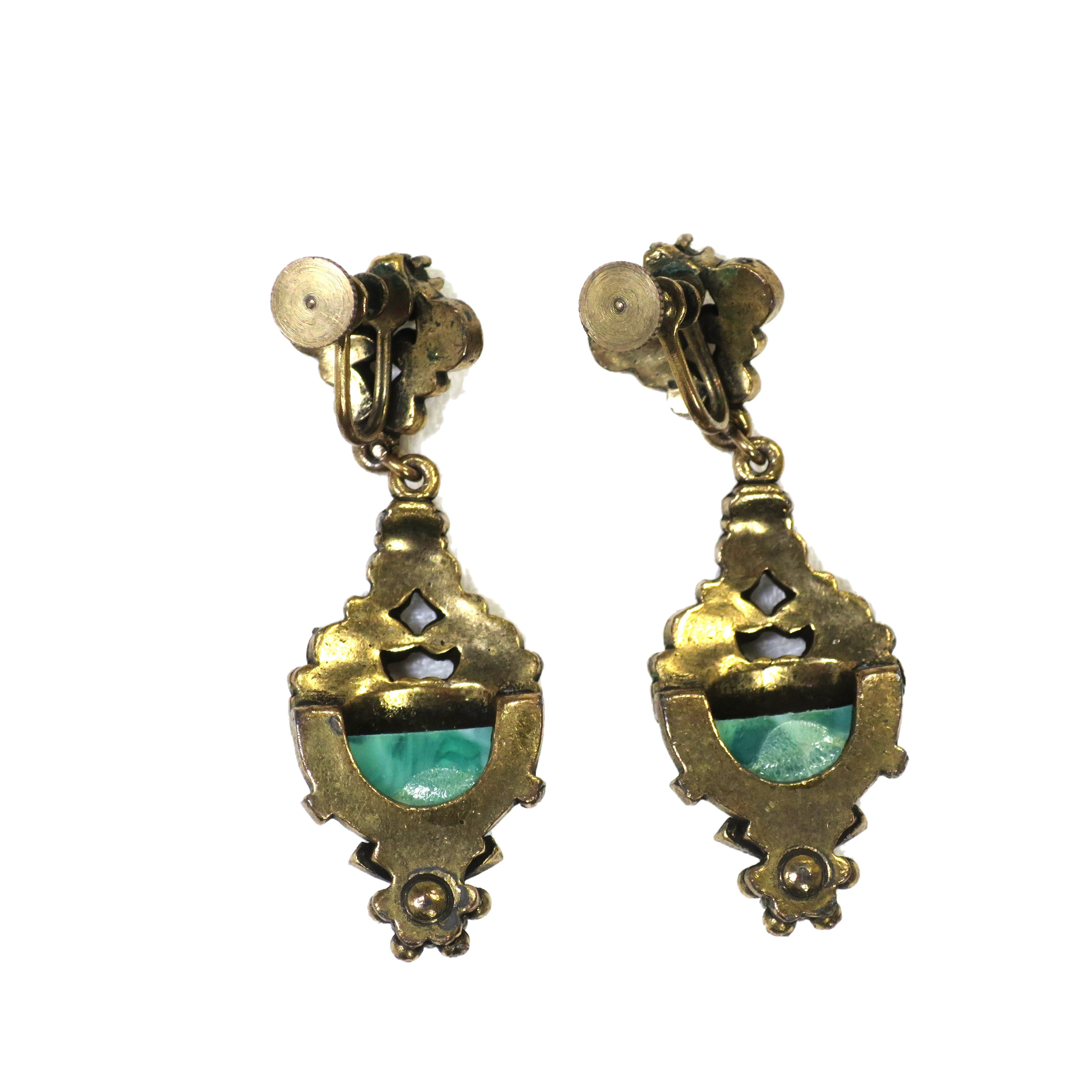 1930s Baroque Jade & Pearl Earrings~P77678667