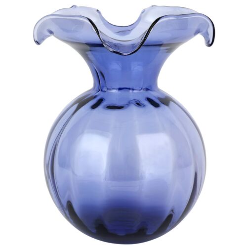 Hibiscus Glass Medium Fluted Vase, Indigo