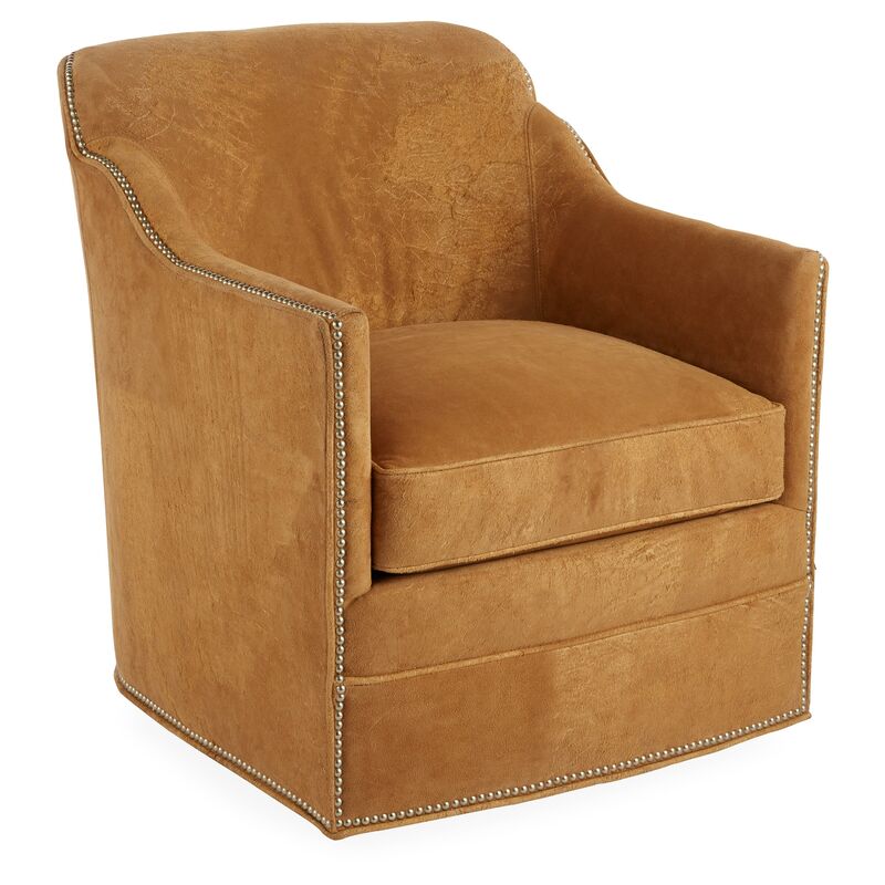 Hughes Swivel Chair, Camel Suede
