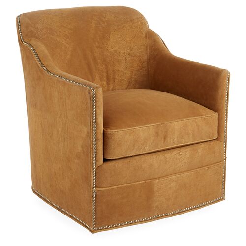 Hughes Swivel Chair, Camel Suede~P77416110~P77416110