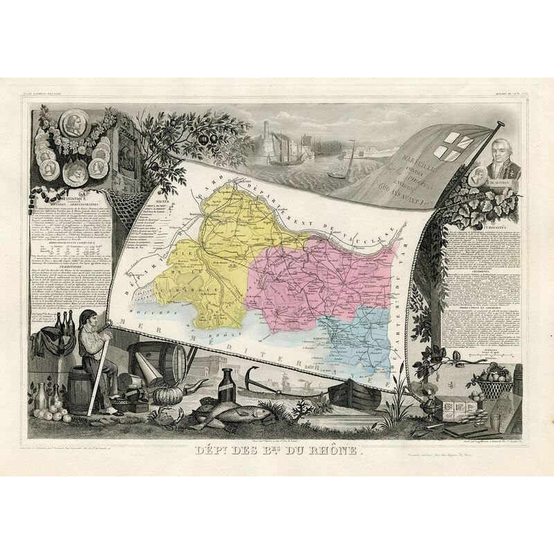1861 French Regional Map w/ Marseille