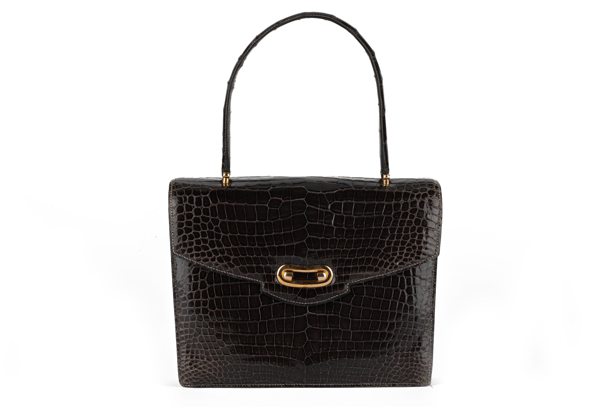 Hermès Vintage Dark Grey Croc Handbag~P77662418