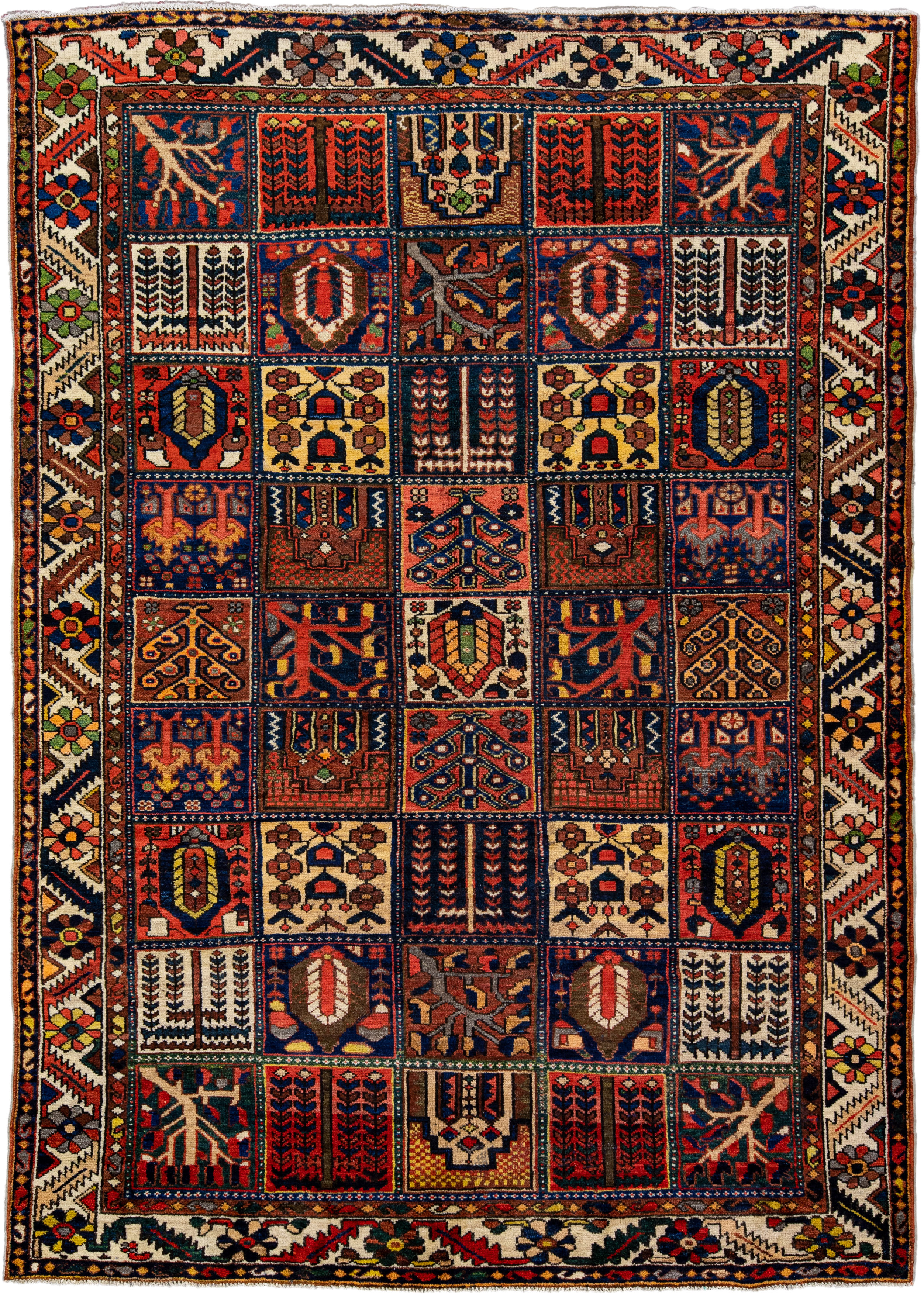 Vintage Handmade Bakhtiari Red Wool Rug~P77652547