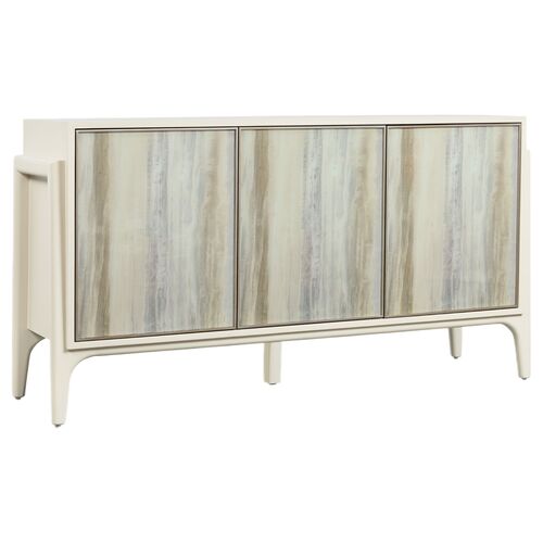 Hera 3-Door Painted Glass Credenza, Almond White/Beige