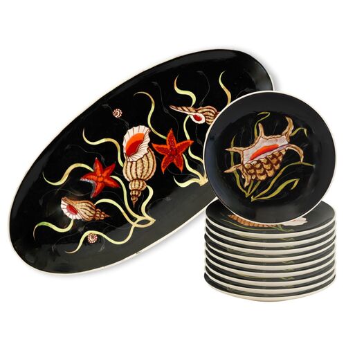 Quimper Guy Trévoux Black Serving Set, 11pcs Quimper Guy Trévoux Black Serving Set, 11pcs