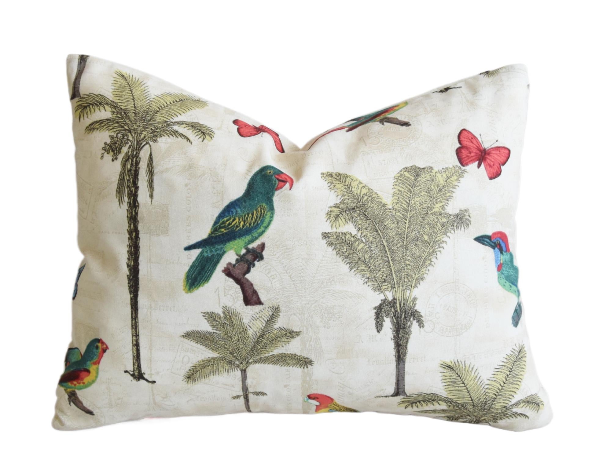 Colorful Parrot & Birds Botanical Pillow~P77694847