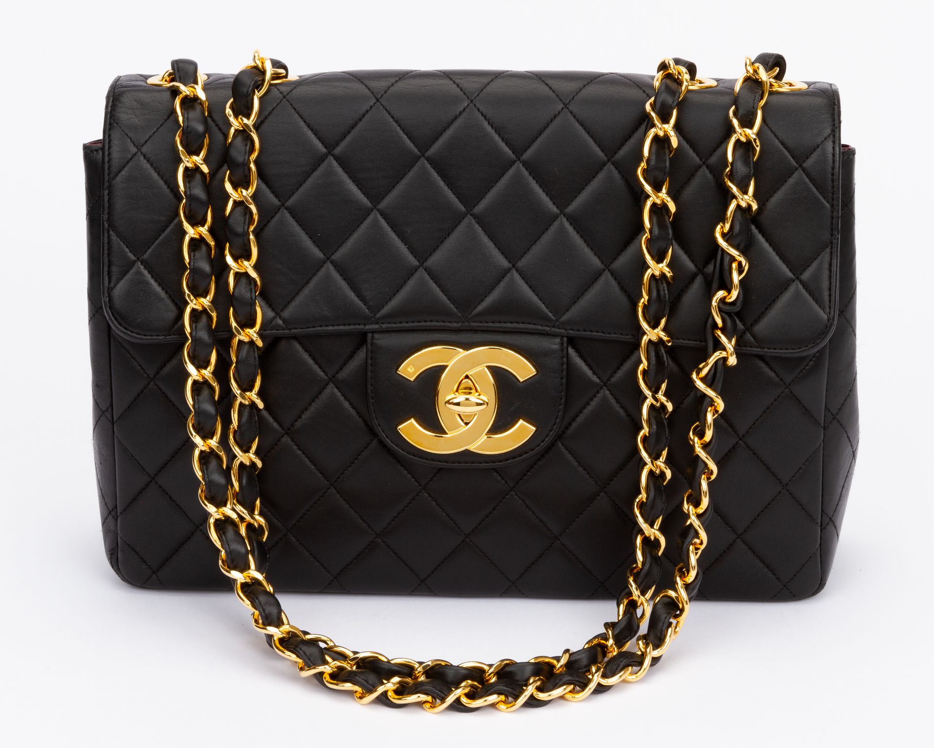 Chanel Jumbo Black 24kt Logo Flap Bag~P77660712