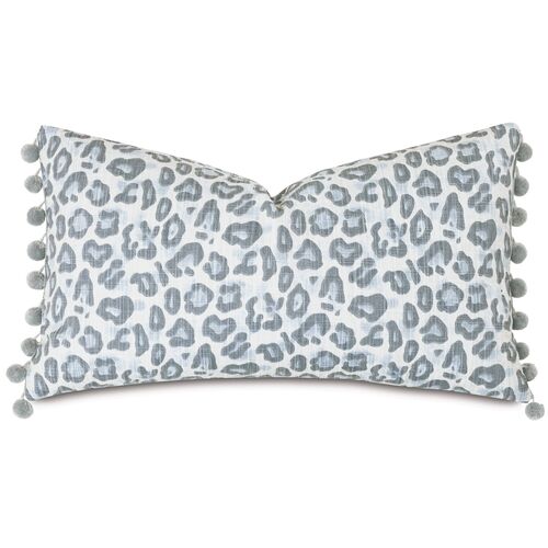 Liesl Leopard Print Lumbar Pillow, Blue/Gray~P77620192
