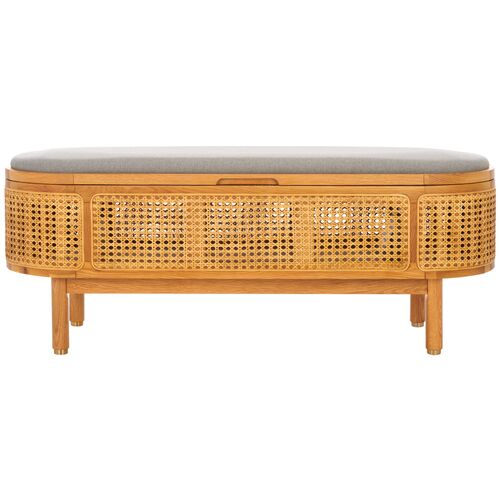 Matlas Cane & Wood Storage Bench, Natural/Grey