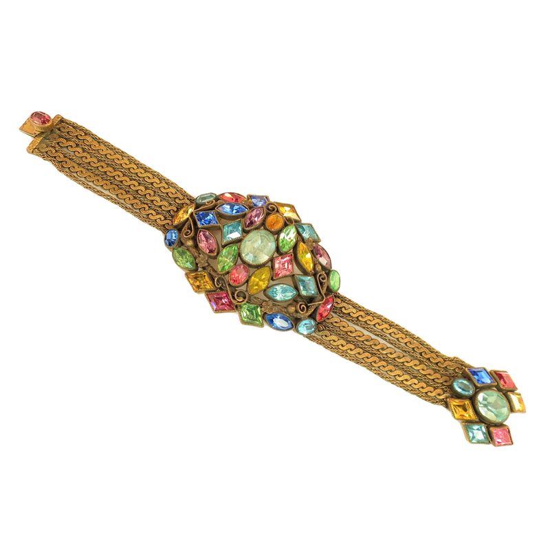 1920s Czech Art Deco Jewel-Tone Bracelet
