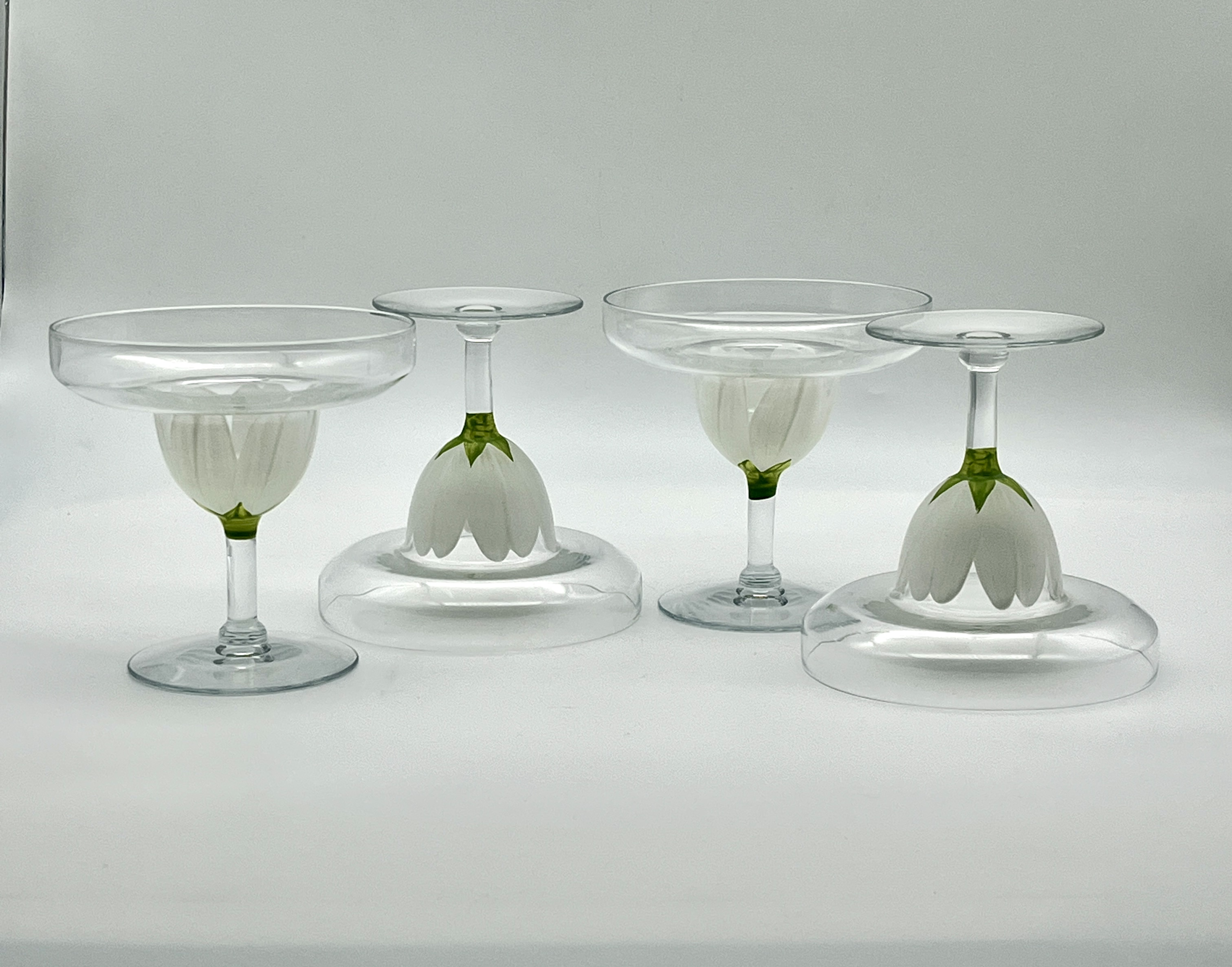 Hand-Painted White Tulip Glasses, Pair Hand-Painted White Tulip Glasses, Pair~P77718283