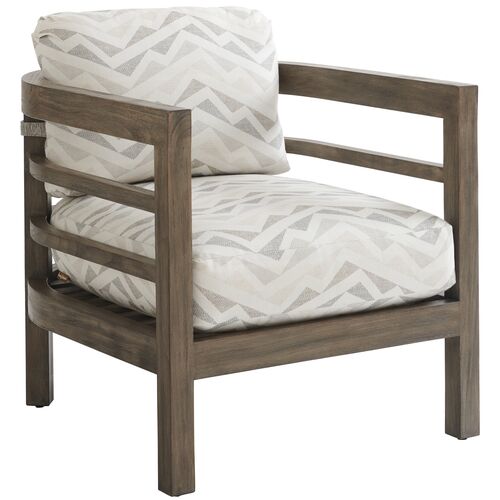 La Jolla Outdoor Lounge Chair, Light Brown/Geometric Sunbrella