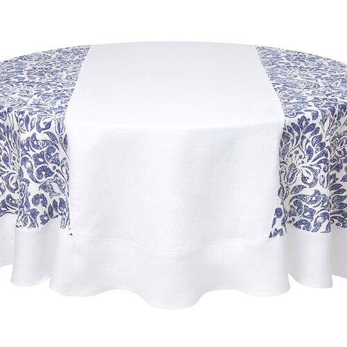 90 Round Santorini Tablecloth, Blue/White