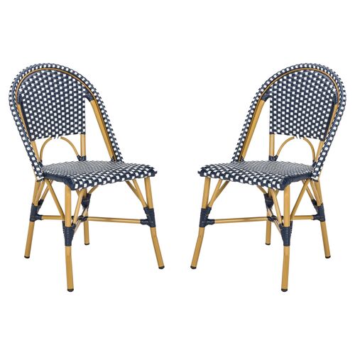 S/2 Odeon Stackable Side Chairs, Navy/White~P65520642