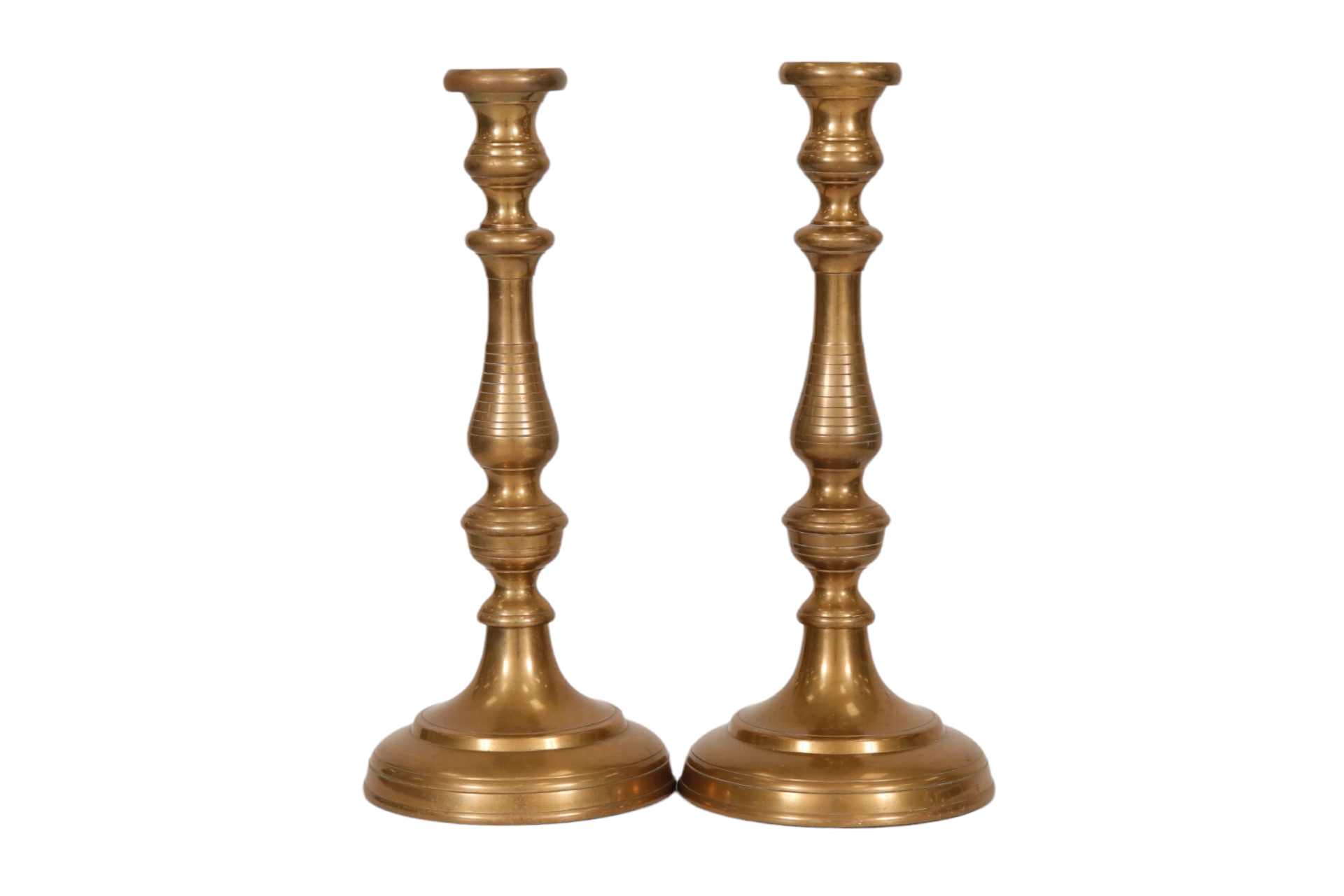 Large Turned Brass Candlesticks - a Pair~P77659216