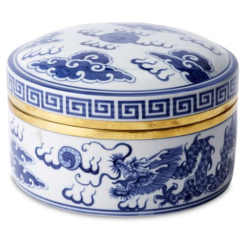 6" Porcelain Dragon Box, Blue/White~P77289932