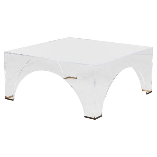 Cindy Square Coffee Table, Clear Acrylic/Brushed Brass~P111111663