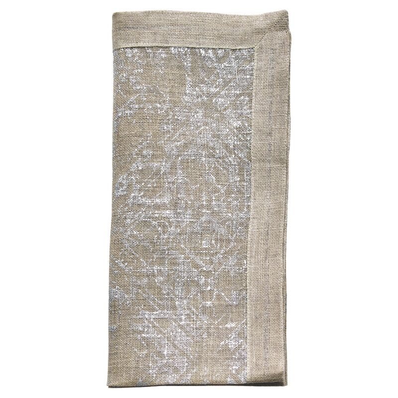 S/4 Distressed Dinner Napkin, Natural/Silver