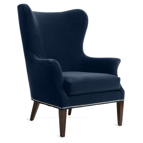 Tristen Wingback Chair, Indigo Velvet~P77433562