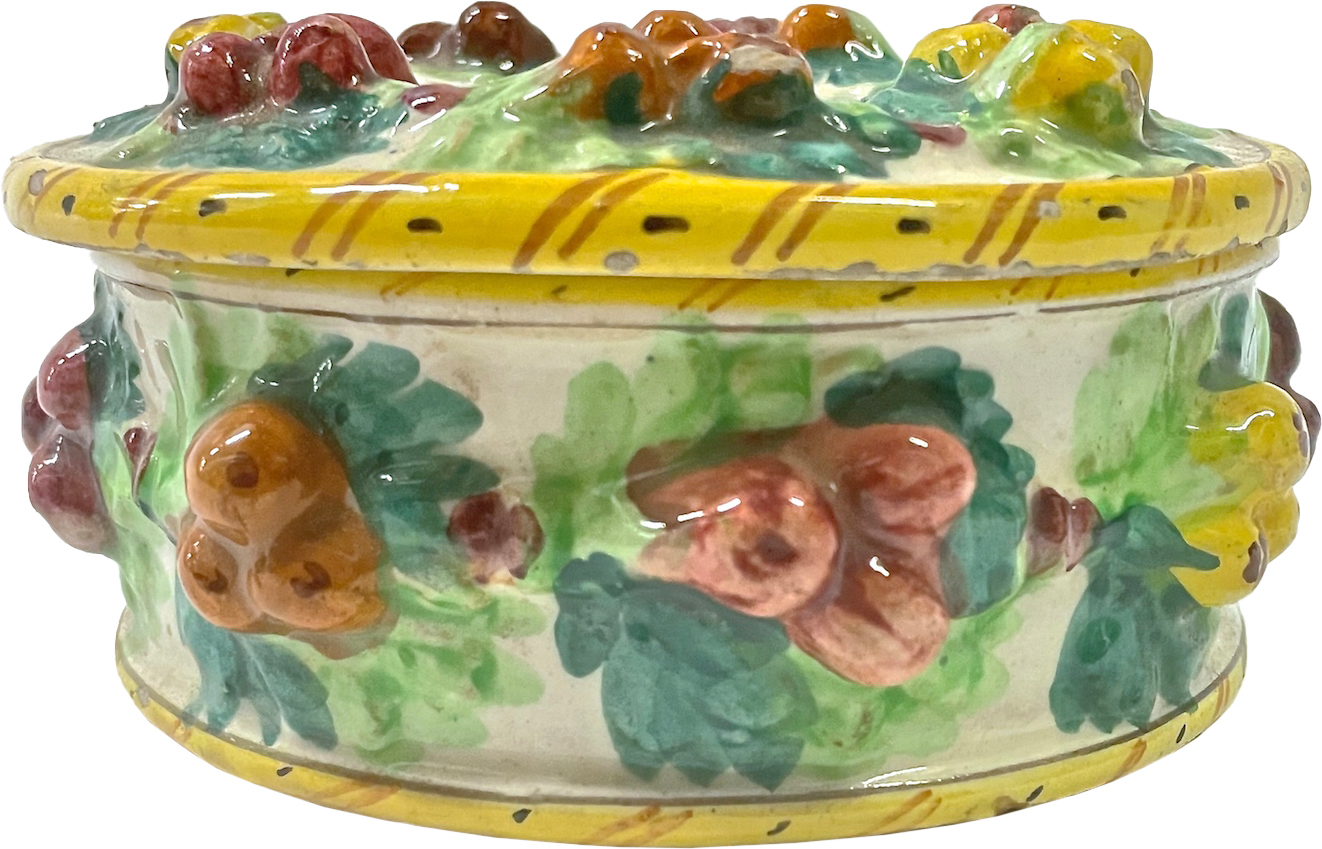 Antique Fruit Motif Lidded Ceramic Jar~P77623182