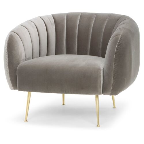 Sepli Channeled Chair, Gray Velvet/Brass~P77354214