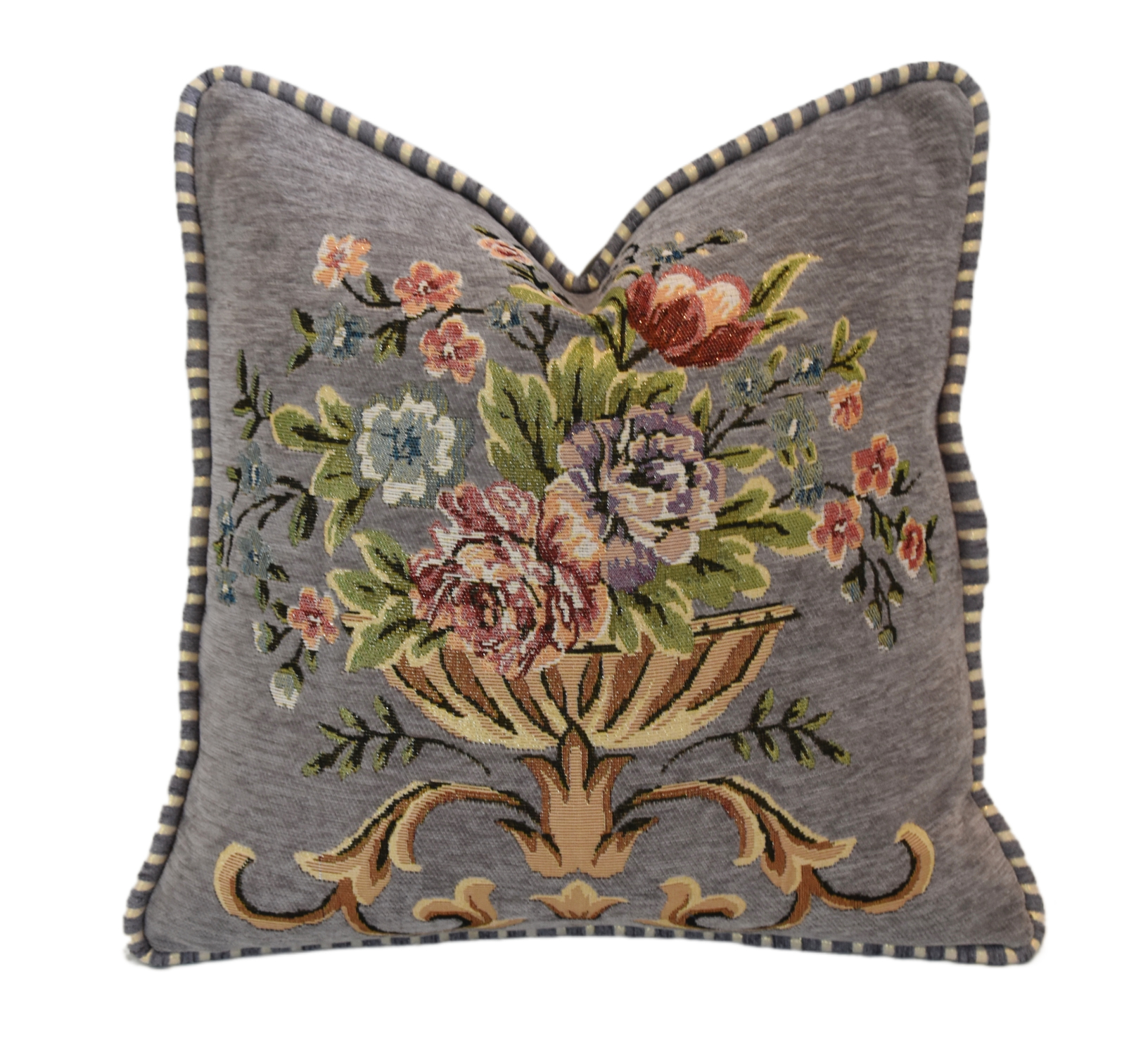 Velvety Chenille Woven Urn Floral Pillow~P77690482