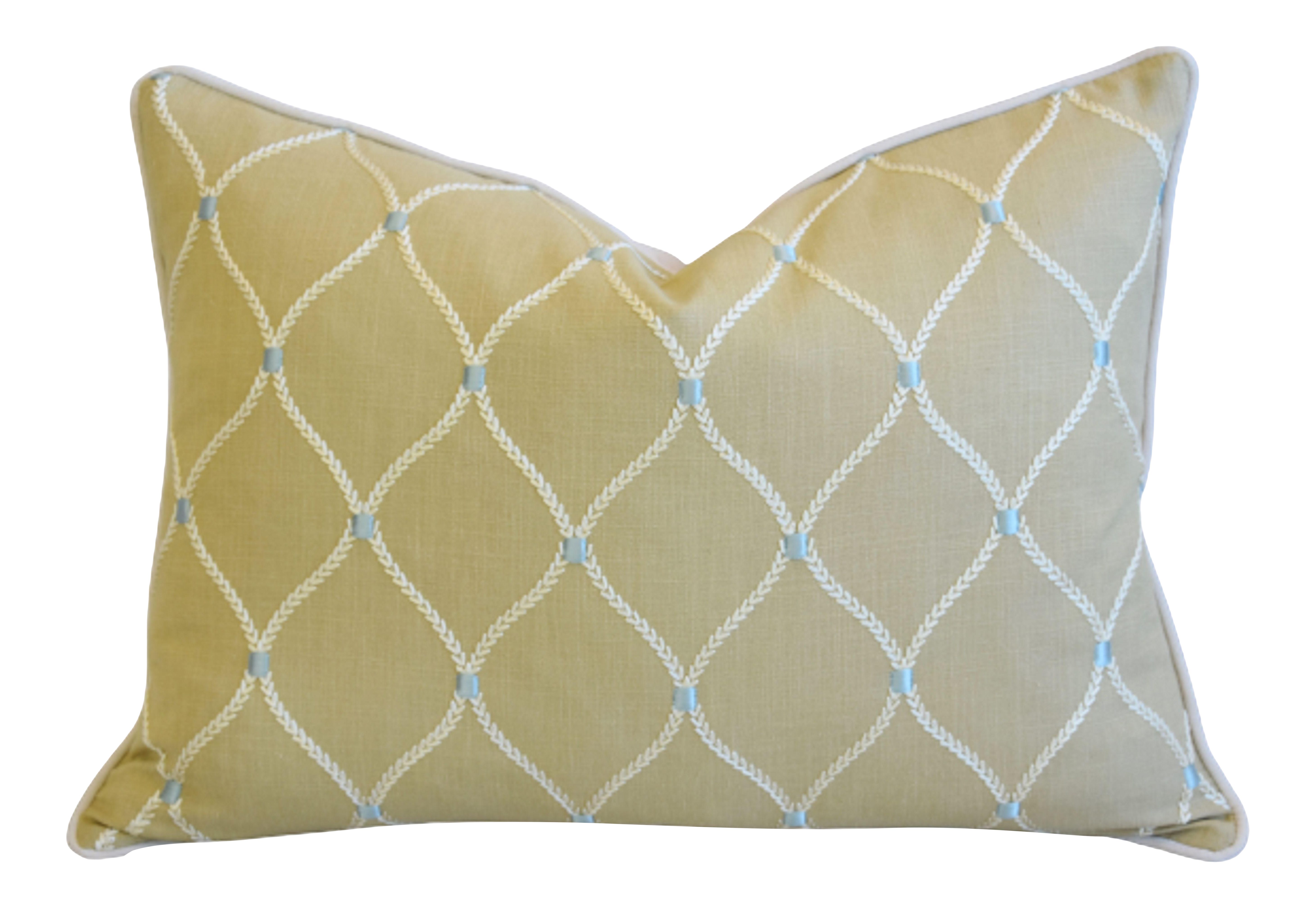 English Embroidered Linen/Velvet Pillow~P77684137