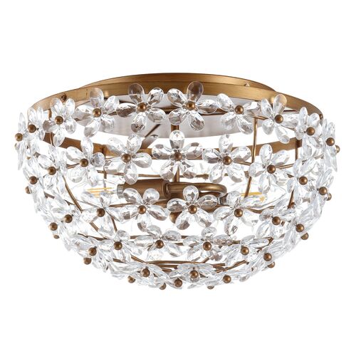 Linda Acrylic Floral Flush Mount, Antique Gold