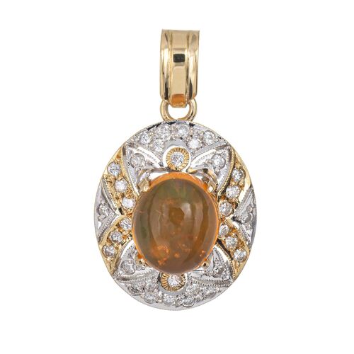 Mexican Fire Opal Diamond Pendant 14k~P77594543