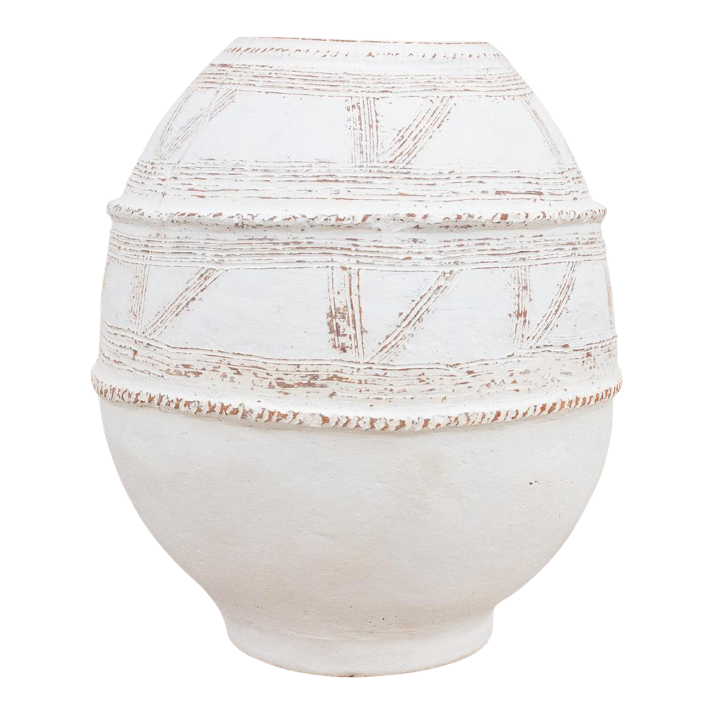 Whitewash African Terracotta Water Pot~P77655115