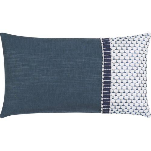 Oceane 13x22 Embroidered Cuff Lumbar Pillow, Navy