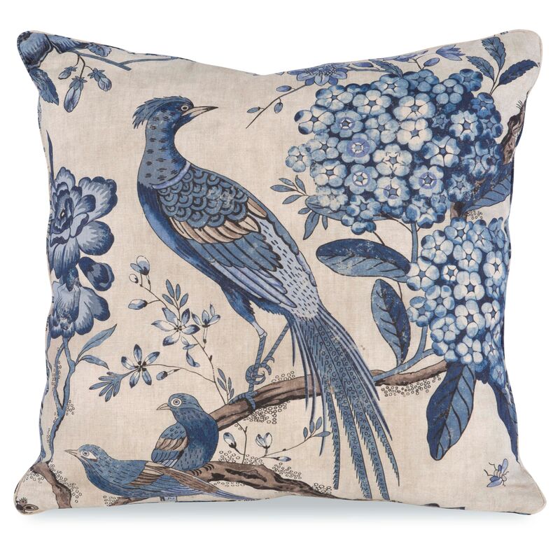 Floral Pheasant Pillow, Beige