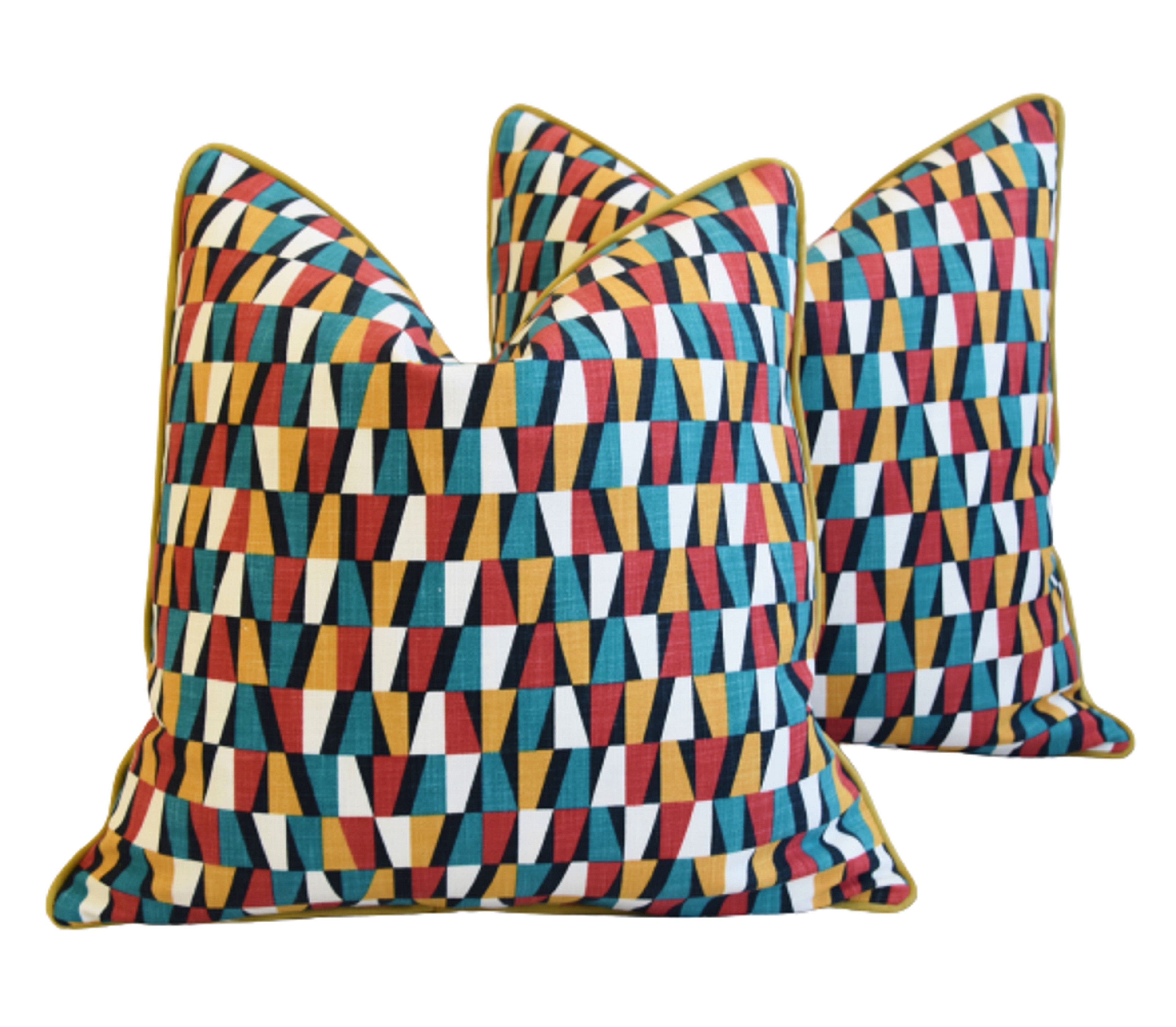 Geometric Teal/Red/Gold Pillows, Pair~P77625558