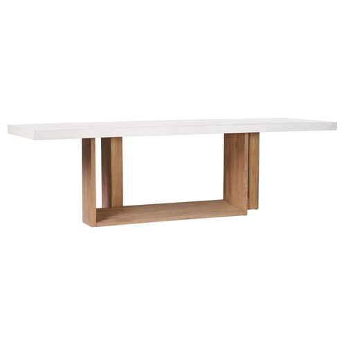 Clarice Teak Outdoor 120" Dining Table, White Concrete~P77650404