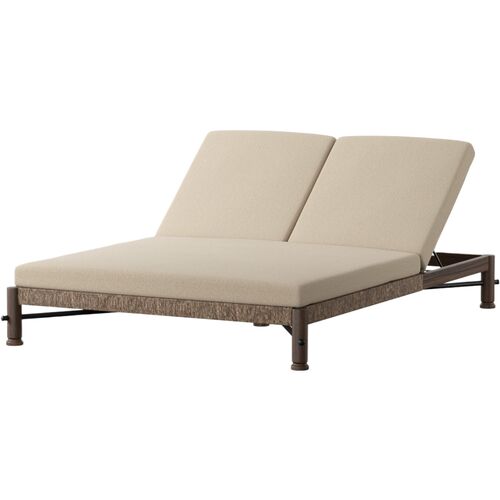 Finnegan Outdoor Teak Woven Double Chaise