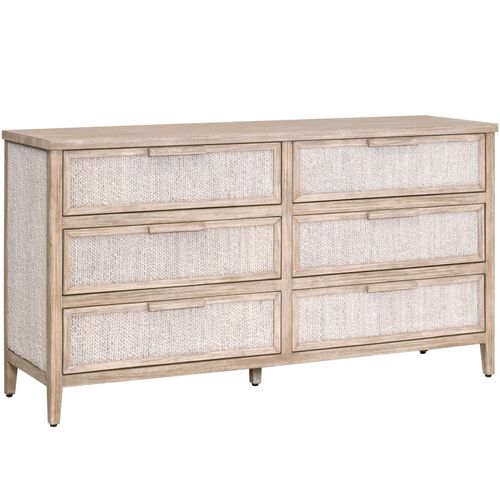Huck 6-Drawer Double Dresser, Natural Gray/White Wash Rope