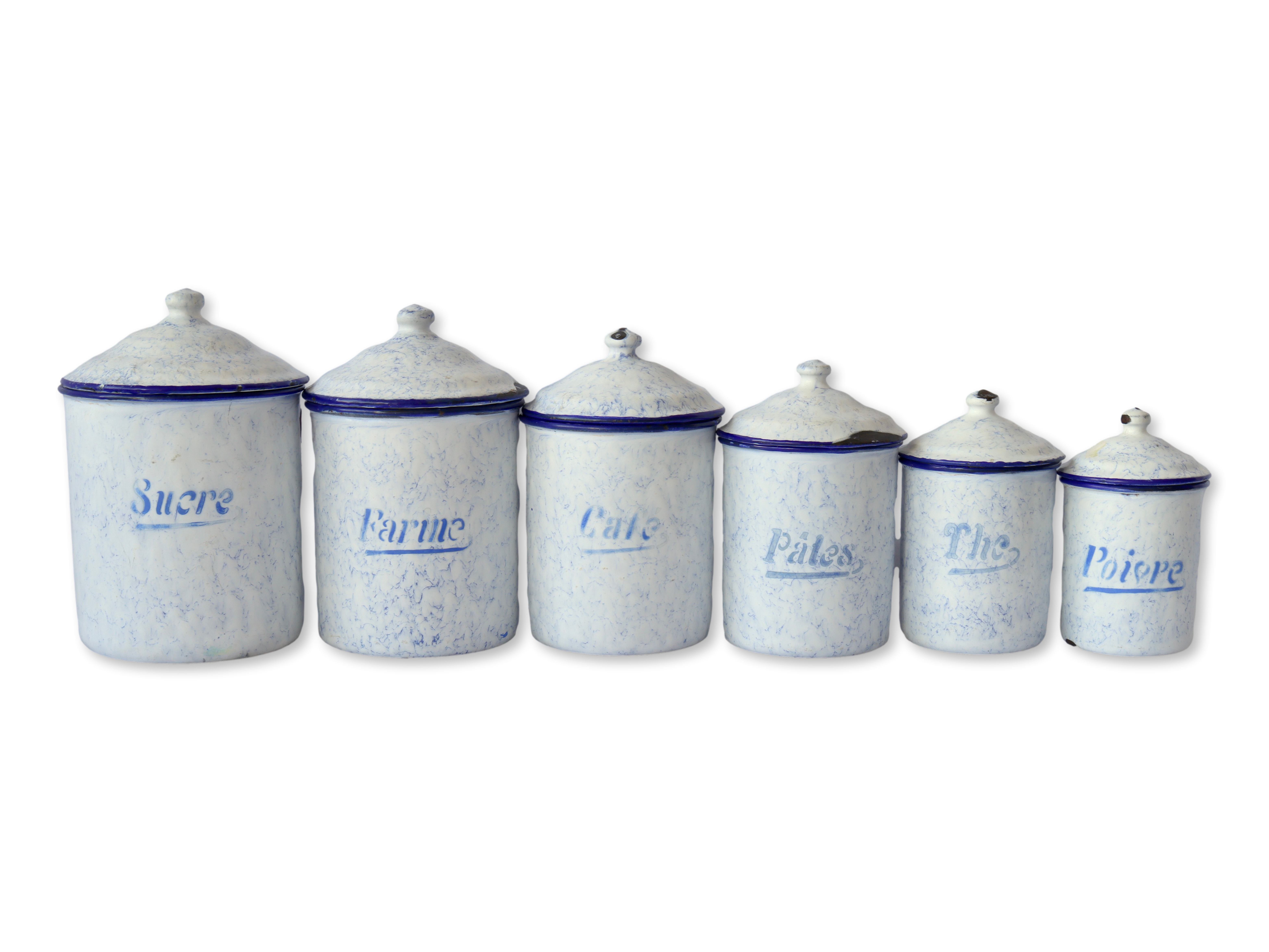 1920s French Enameled Kitchen Canisters~P77699612