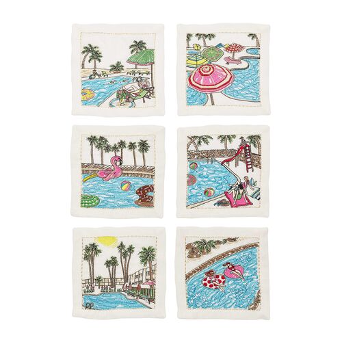 S/6 Pool Day Cocktail Napkins