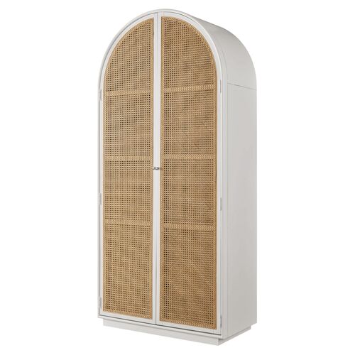 Avani Arched Cabinet, Natural Cane/White