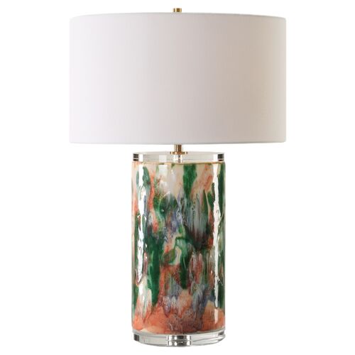 Amalia Ceramic Table Lamp, Blue/Green/Pink