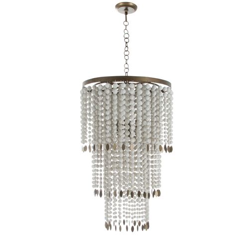 Dolores Beaded Chandelier, White/Brass