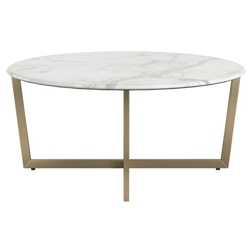 Tiffiani 36" Round Coffee Table, White/Gold~P77641952