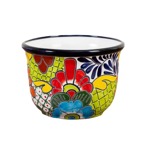 Handmade 9" x 12.5" Mexican Talavera Ceramic Planter, Multicolor