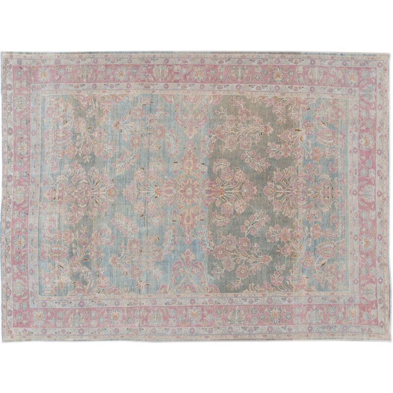 Vintage Malayer Blue And Pink Wool Rug