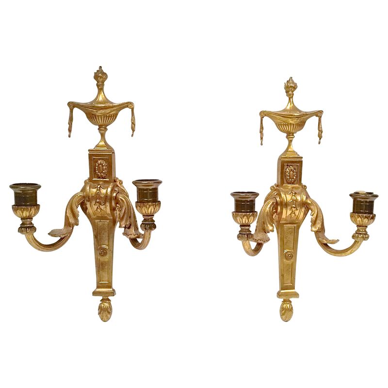Gilt Empire Wall Candle Sconces, Pair