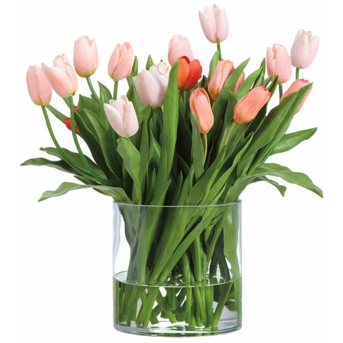 24" French Tulips Arrangement in Glass Vase, Green 24" French Tulips Arrangement in Glass Vase, Green
