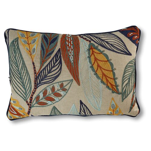 Anabelle Lumbar Pillow, Natural/Leaves Linen~P77488143