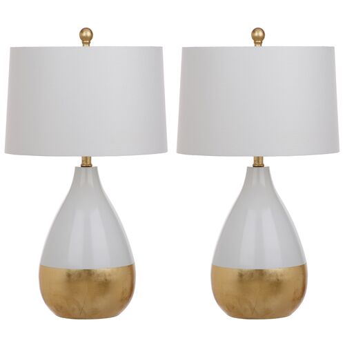 S/2 Caudell Table Lamps, White/Gold~P61114906